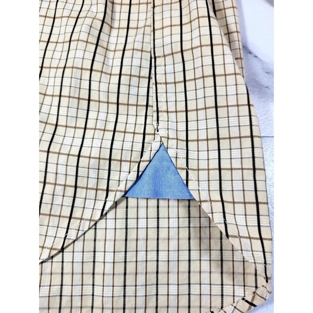 Tommy Hilfiger 80's 2 Ply Cotton Cream Plaid‎ Button Down Shirt Size XL Preppy